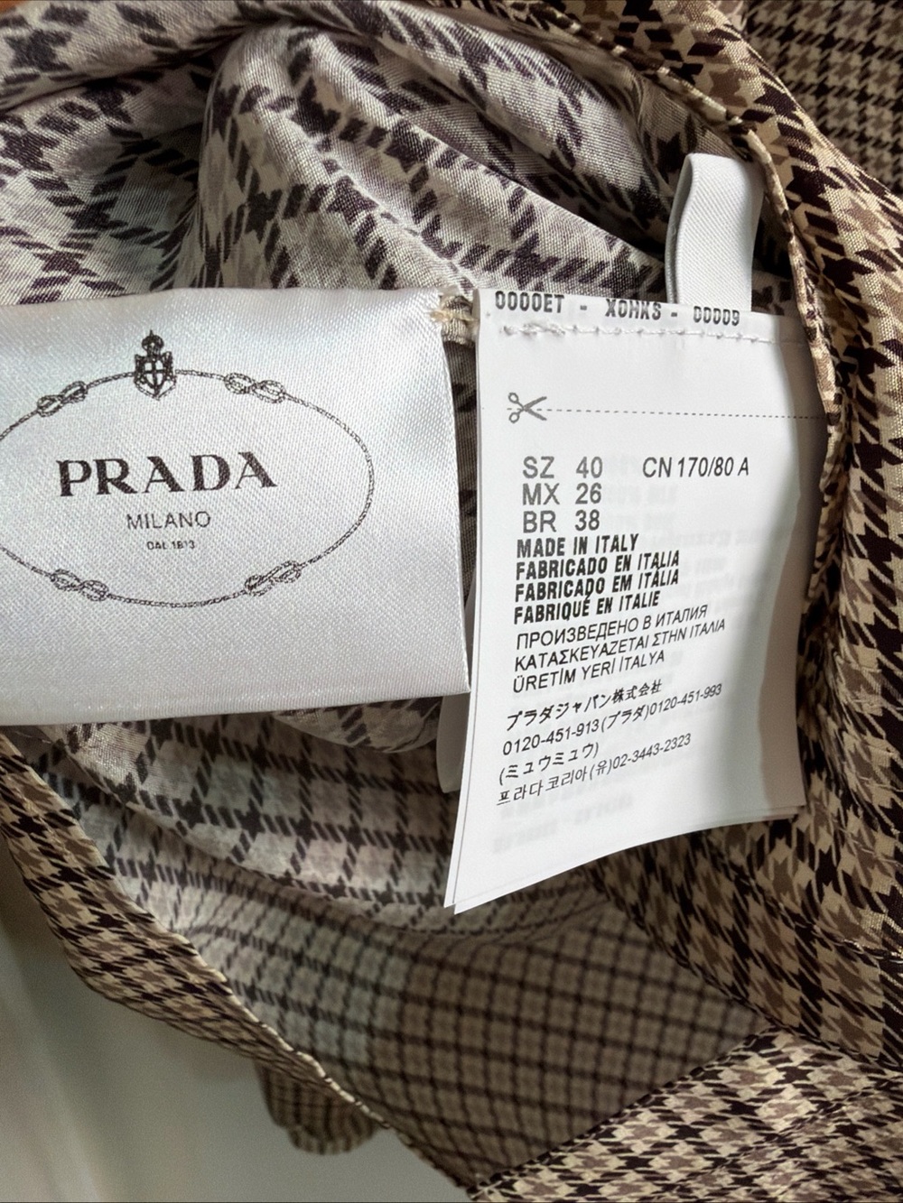 Prada Silk Houndstooth Tie-Neck Womens Shirt - Picture 3 of 5